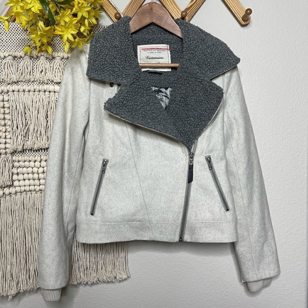Cartonnier Gray Wool Shearling Moto Jacket